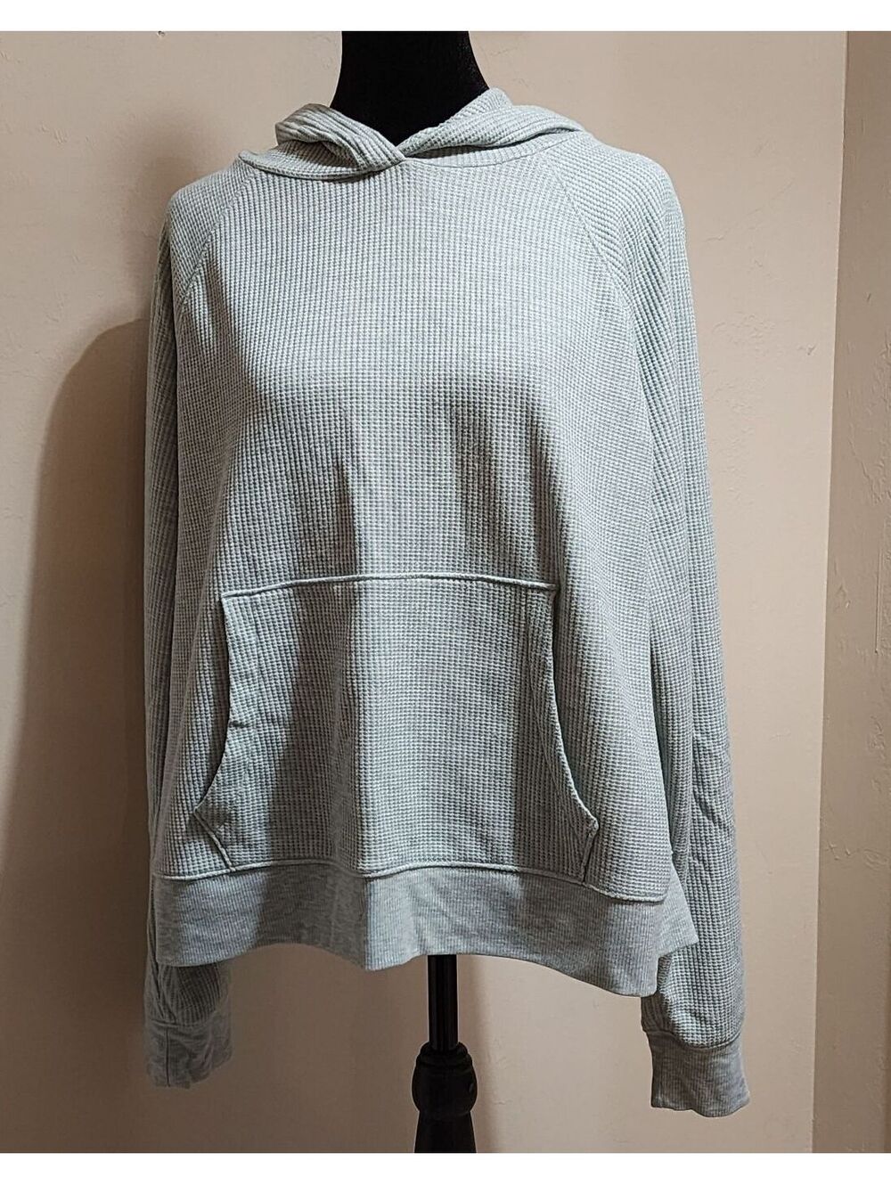 Lou & Grey Light Green Waffle Knit Hoodie Sweatshirt, Size Large